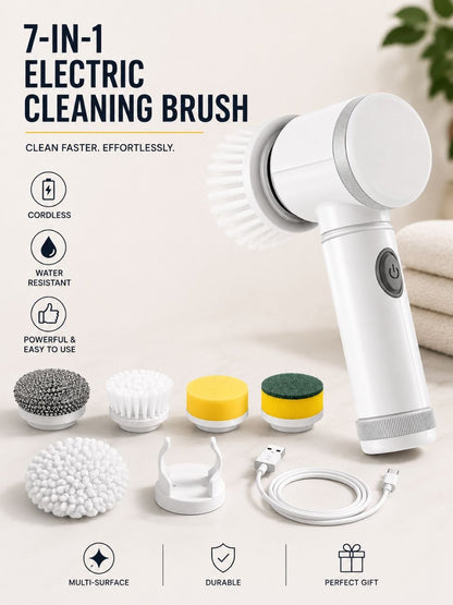 Cordless Rotating Electric Cleaning Brush (5 Interchangeable Brush Heads)